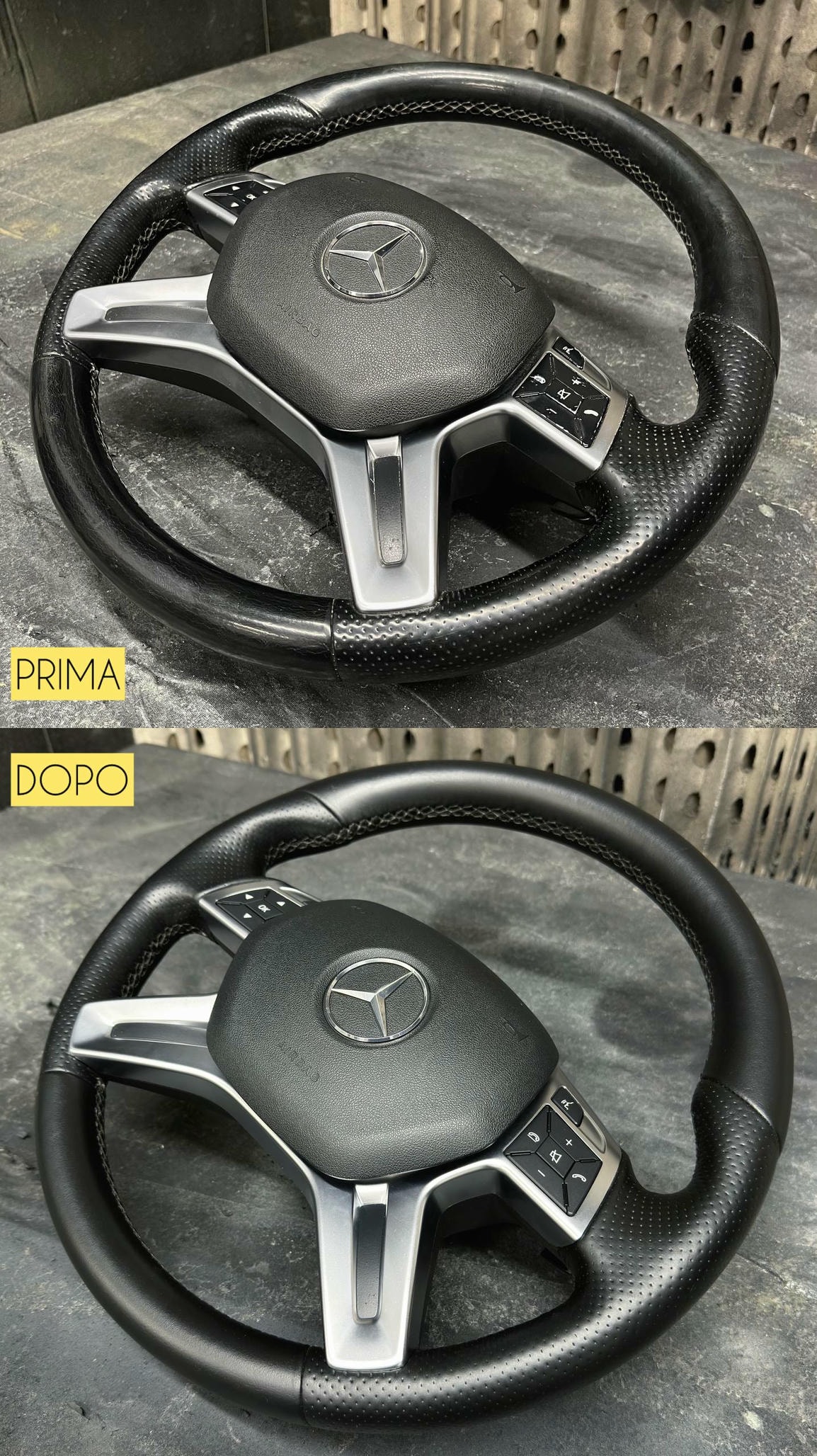 Tappezzeria - Volante Mercedes Prima e Dopo